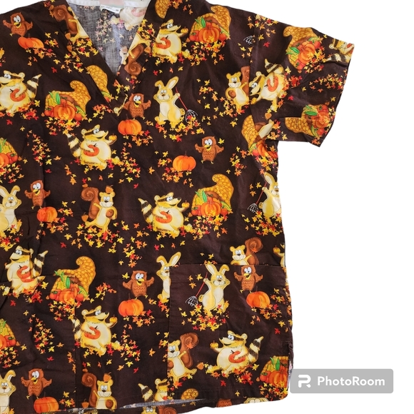 Womens Peaches Scrub Top Size XS Fall Halloween Thanksgiving - Picture 3 of 8